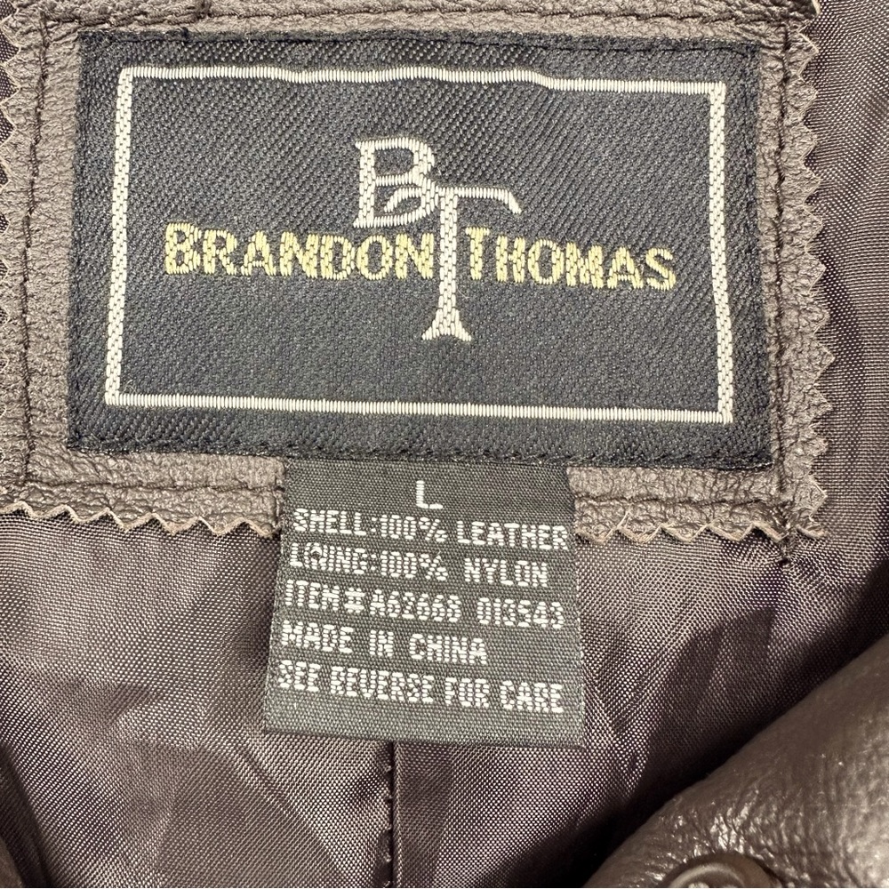 Brandon Thomas Leather Trench Coat Brown Size L - Picture 5 of 5